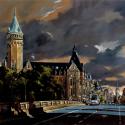 <strong>Sur le pont</strong> <br />100 x 73 cm <br /> Technique mixte sur toile